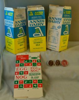 VINTAGE ANNIS DAIRY COLLECTABLES AVON NY MILK CARTONS BOTTLE CAPS EGG 