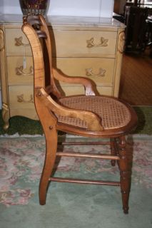 Antique Victorian Walnut Wood Cane Side Chair