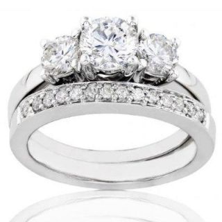 Bridal Matching Ring Set Anniversary Band Natural Round Cut Diamond 1 