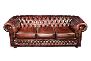   Antique Style Vintage Red Leather Chesterfield Sofa Couch