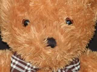 Big Golden Brown Gingham Bow Animal Alley Teddy Bear Plush Stuffed 