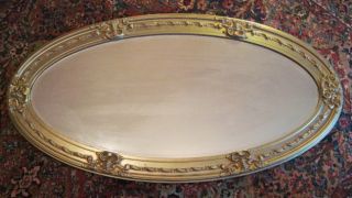 Antique Gold Gesso Oval Beveled Mirror Ornate Gilt Wood