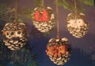   Woodland Pinecone Rustic Ornament w Redbirds Animals Christmas