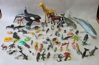 Large Lot of 81 Plastic Animals  Sea, Farm, Jungle & More