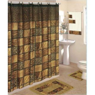 18 piec Bath Rug Set Brown Leopard Animal Print Rugs Shower Curtain 