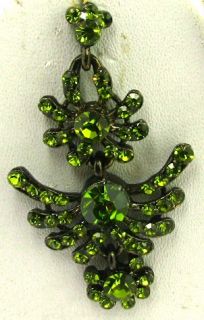   Fashion Green Rhinestone Necklace Earrings Antique tone Jewelry Set