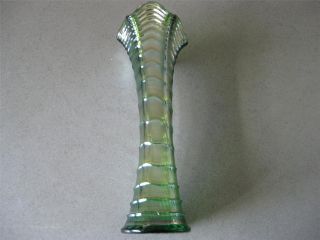 Vintage Green Imperial Carnival Glass 10½ inch Ripple Vase