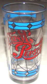vintage 70s Pepsi Coloa Stained Glass design drinking glass (2)