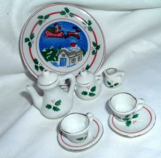 Antique H P Christmas Porcelain Doll Tea Set 10 Piece
