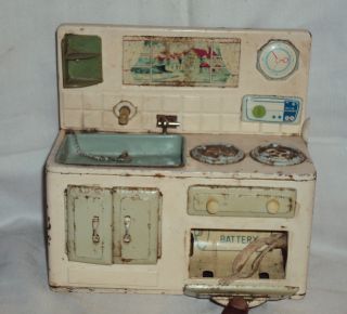 Vintage Battery Powerd Tin Plate Toy Kitchen RARE Old Collectible 