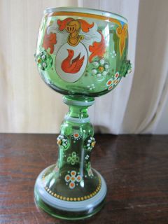 Antique Bohemian Czech Overlaid Enamel Wine Glass Goblet Heraldic 