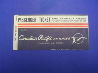 Canada Antique Passenger Ticket of Canadian Pacific Airlines Year 1967 
