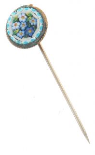 Vintage Micro Mosaic Round Forget Me not Stick Pin Italy