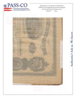 1866 General Santa Anna 1st Mortgage Bond Authenticated