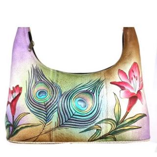 Anuschka Leather Small Hobo Lily Flower Peacock Feather