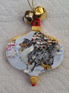   Collie Snow Orig Handpainted Christmas Ornament B Ann OOAK