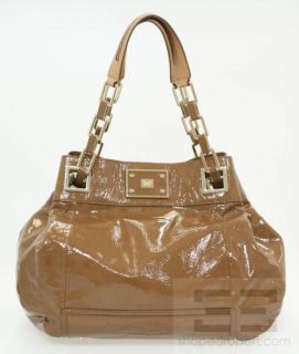 anya hindmarch brown patent tan leather shoulder bag