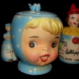 Vintage Napco Miss Cutie Pie Girl Cookie Jar Blue