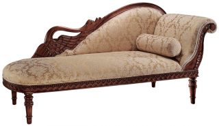 Hand Carved Solid Mahogany Antique Replica Swan Fainting Couch