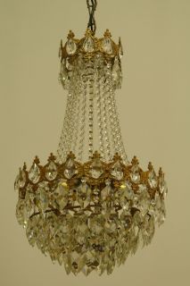 Stunning Antique French Style Vintage Crystal Lamp Chandelier Brass 