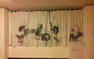   Vintage Hand Made Painted Ink and Wash Painting Korean Curtain