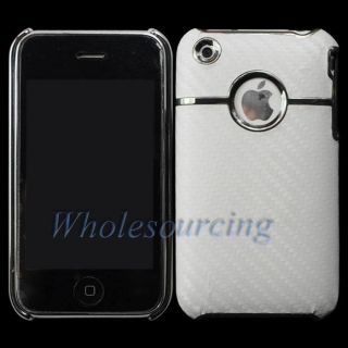 White Stylish Carbon Fiber Hard Cover Case w Chrome for Apple iPhone 