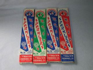 vintage trojan fireworks co sparklers boxes 2 common 1 red and 1