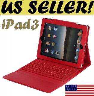 Red Bluetooth Keyboard Leather Case Apple iPad 3 The New iPad iPad 2 
