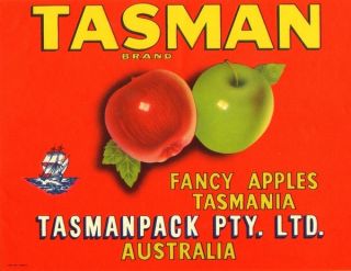 Tasman Vintage Apple Fruit Crate Label Australia