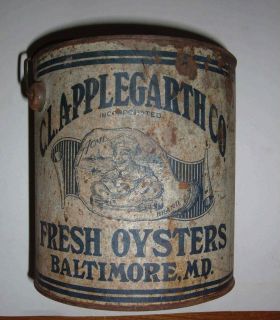 Gallon Oyster Tin Can C.L. Applegarth Baltimore Maryland Acme Brand MD 
