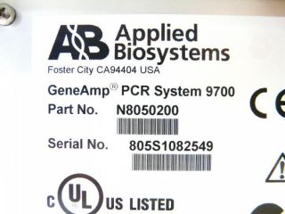 Applied Biosystems Geneamp PCR System 9700 P N N8050200