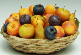 Miniature Luxury Basket of Assorted Fruits OOAK Handmade