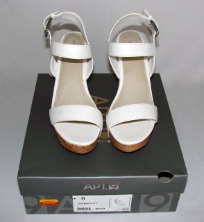Apt 9 White Platform Strappy Sandals 5 Chunky Cork Heel Size 9 Chic 