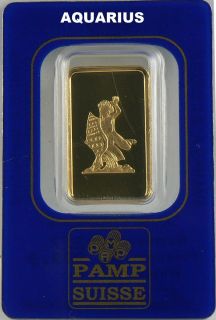 Aquarius Zodiac 10 Gram Pamp Gold Bar 24K 9999 Pure