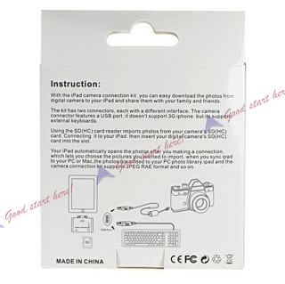   2in1 USB Camera Connection Kit SD Card Reader for iPad 1 iPad 2