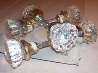 VINTAGE GLASS CRYSTAL DOOR KNOBS 3 SETS HARDWARE MID CENTURY FRENCH 