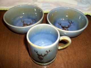 Irish Porcelain Wade Co Armagh Elk Mug and Bowls RARE