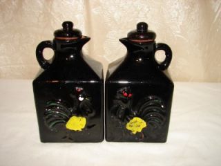 vintage black rooster oil vinegar cruet set