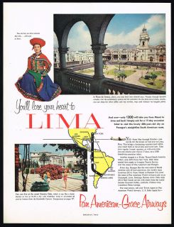    Pan American Grace Airways Lima Peru Plaza De Armas Panagra Print Ad