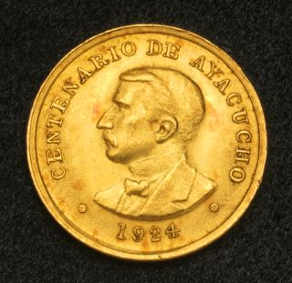 1924 Peru Republic Battle of Ayacucho Centenary Gold Medal AU