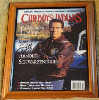 Arnold Schwarzenegger Glass Framed Signed Cowboys Indians Magazine 04 