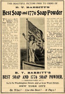 1899 Ad B T Babbitt Soap Powder American Flag Child Art