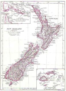   South Island North Island Fiji Archipelago Antique Map 1890