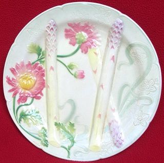 Large Antique French Majolica KG St Clement Luneville Asparagus Plate 