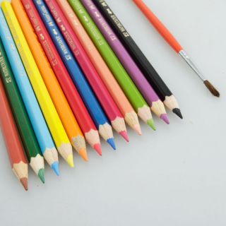 12 Colors Water Soluble Drawing Pencils Faber Castell + 1 Brush