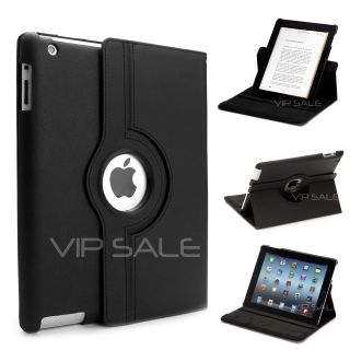 Apple iPad 3 Black Leather Case with 360 Rotating Stand Fast Shipping 