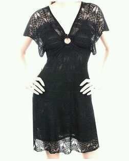 Arden B Black Crochet Slip Dress Retail $68 Med V Neck Empire O Ring 