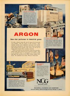 1956 Ad National Cylinder Gas Co Argon Products NCG