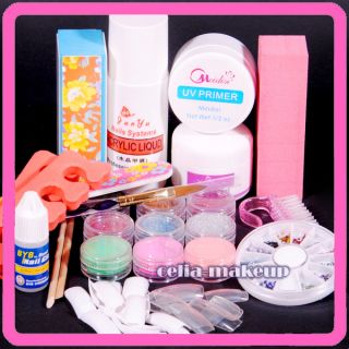 Acrylic Nail Powder Liquid Kits Art Gems Pen Brush Toes Tips Kit 