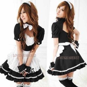Lovely Costume Black White French Maid Fancy Outfit + Headband 